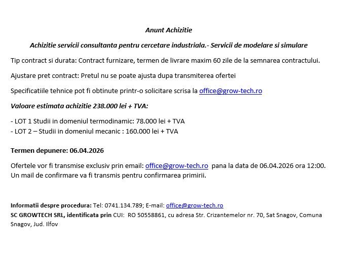 Achizitie servicii consultanta pentru cercetare industriala